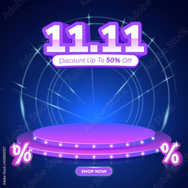 Obraz 11.11 neon podium sale post template with percent background