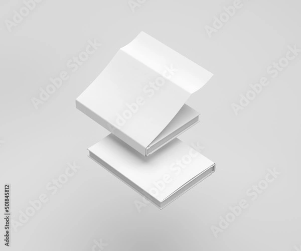 Fototapeta Two white plain empty floating hardcover front and back books with dust jacket cover