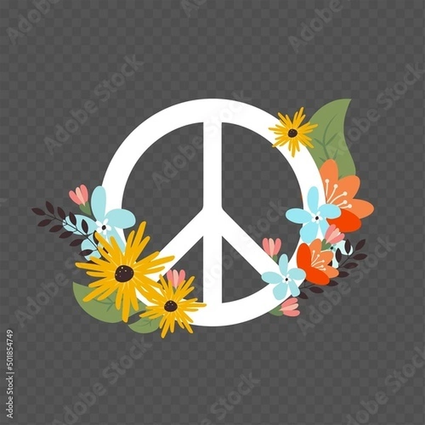 Fototapeta Peace vector icon with flowers and leaves on transparent background