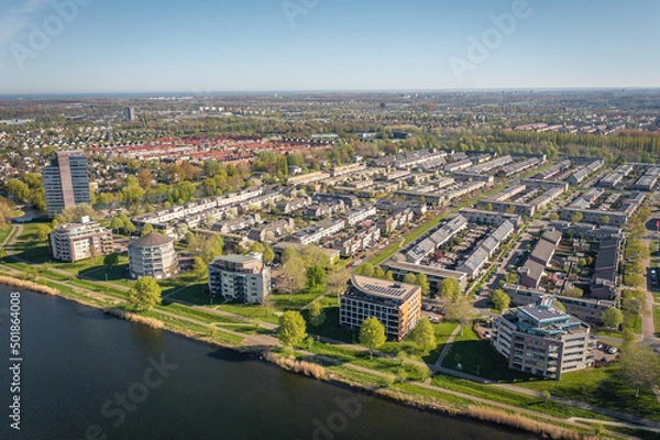 Obraz Filmwijk residential district in Almere, Flevoland, The Netherlands. Aerial view.