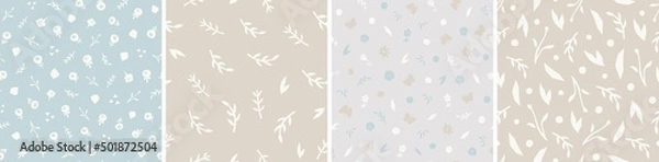 Fototapeta Collection of cute botanical seamless patterns. Spring summer illustrations