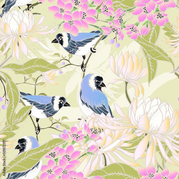 Obraz Beautiful pattern with flowers and leaf.Floral vector illustration. 
