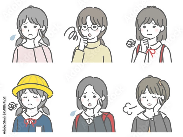 Fototapeta 悩む小学生女子の斜め向き上半身セット