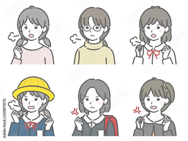 Fototapeta 怒る小学生女子の斜め向き上半身セット