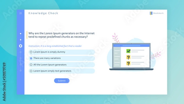 Obraz Quiz, Exam, Assessment, Knowledge Check, Question mark, Laptop, Objective question, Survey form, Online test, Customers reviews