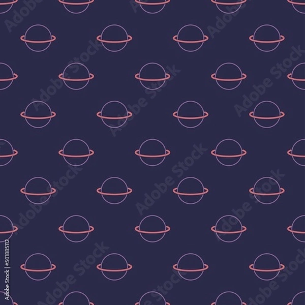 Fototapeta Planet with halo. Uranus or Saturn. Thin Line Stroke. Minimalistic abstract simple design. Space and science modern illustration. Square seamless Pattern. Dark background, wallpaper