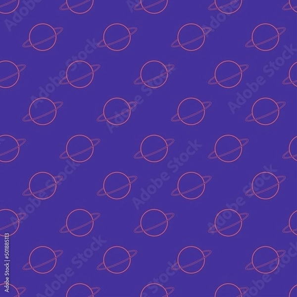 Fototapeta Outline Planet with halo. Uranus or Saturn. Thin Line Stroke. Minimalistic abstract simple design. Space and science trendy illustration. Square seamless Pattern. Bright background, wallpaper