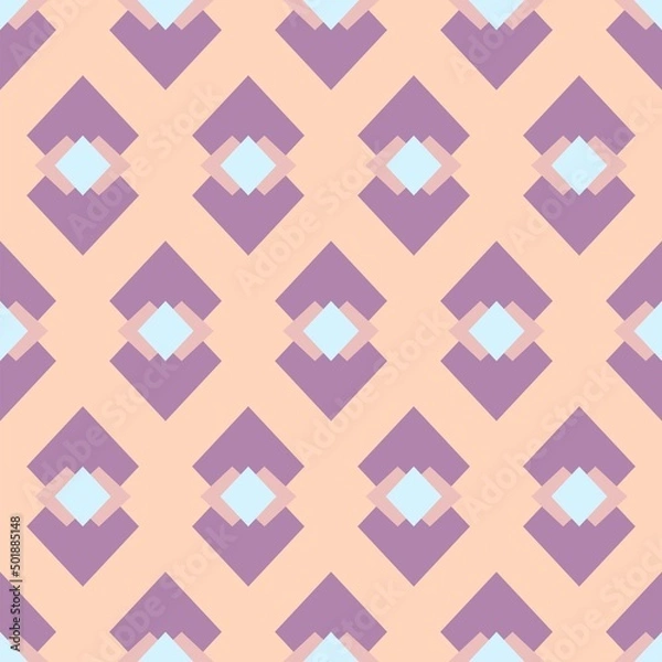 Fototapeta Geometric shape diamond vector seamless repeat pattern in peach, lilac and aqua blue