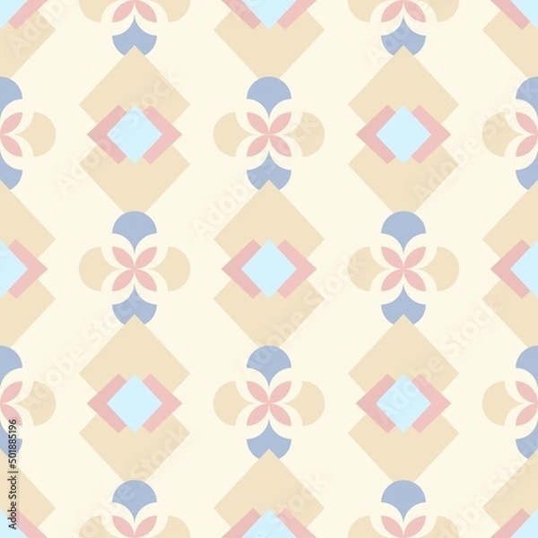 Fototapeta Pastel colored diamond and curved geometric shapes vector seamless repeat pattern