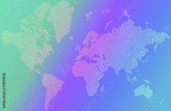 Obraz Holographic world map - polka dot textured backdrop