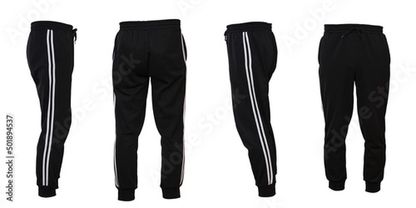 Obraz 側面に2本の白いラインがある黒いトラックパンツ