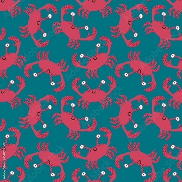 Fototapeta Summer sea seamless crabs pattern for fabrics and textiles and packaging and gifts and cards and linens 