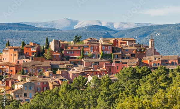 Obraz Roussillon village with Mount Ventoux in background, Vaucluse region, Provence, France 