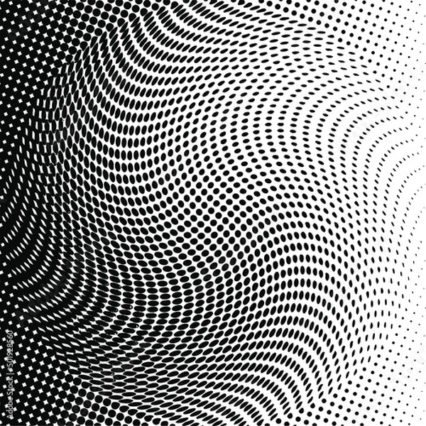 Fototapeta White and black circles, gradient halftone background. Vector illustration.