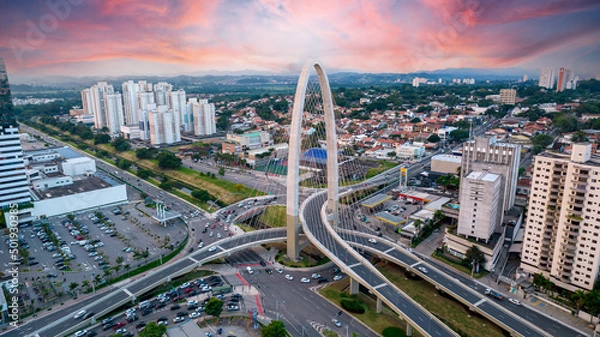 Fototapeta Aerial view of the cable-stayed bridge in São José dos Campos