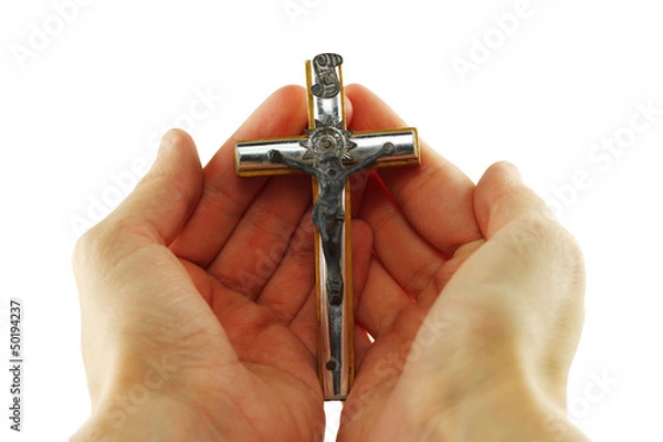 Obraz Hands holding crucifix