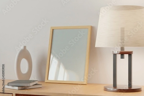 Fototapeta Vertical frame mockup in living room interior. 3d rendering, 3d illustration