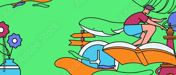 Fototapeta Reading character flat vector concept operation illustration
