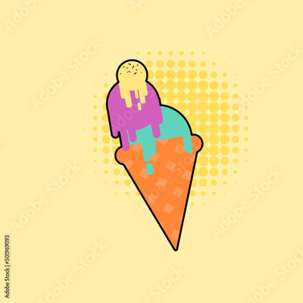 Fototapeta Ice cream, happiness in Summer object on Retro background Vector illustration.