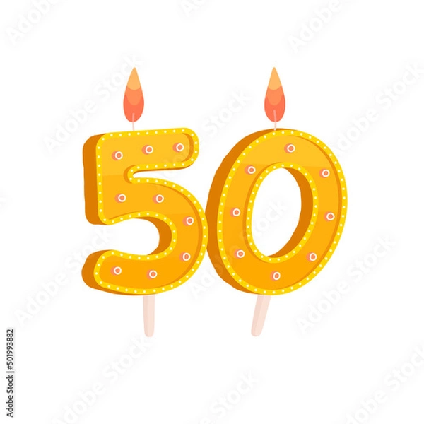 Obraz Birthday. Yellow candles on the cake. Anniversary date. 50 years old. Vector illustration.