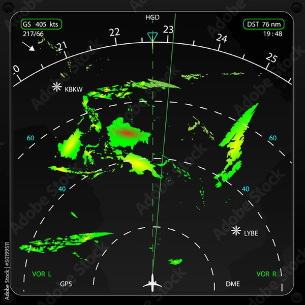 Obraz Airplane weather radar screen