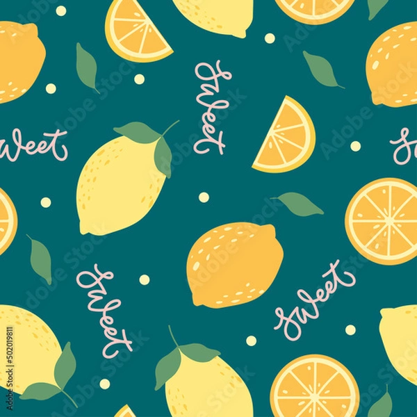 Fototapeta Colourful seamless pattern with juicy lemons. 