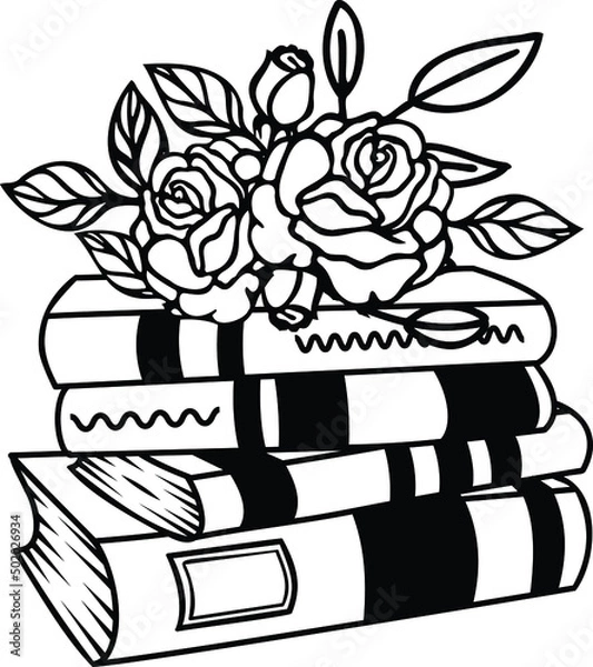 Obraz Books Stacked With Flowers Vector Illustration File