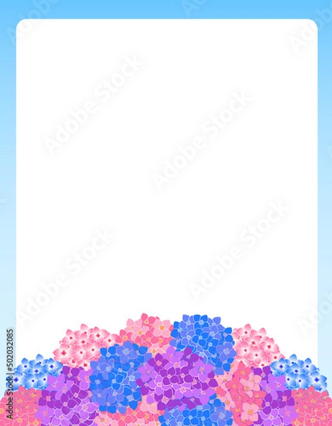 Fototapeta 紫陽花の花飾りと白いコピースペースの背景イラスト