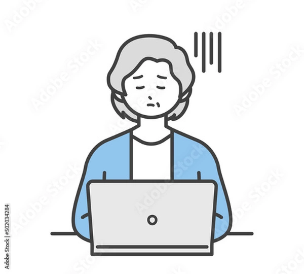 Fototapeta 高齢女性がパソコンを操作するイラスト素材