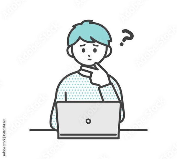 Fototapeta 男の子がパソコンを操作するイラスト素材