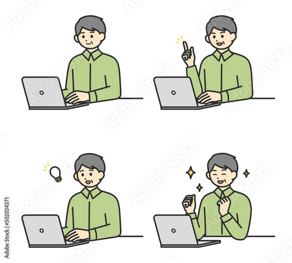 Fototapeta 高齢男性がパソコンを操作するイラスト素材