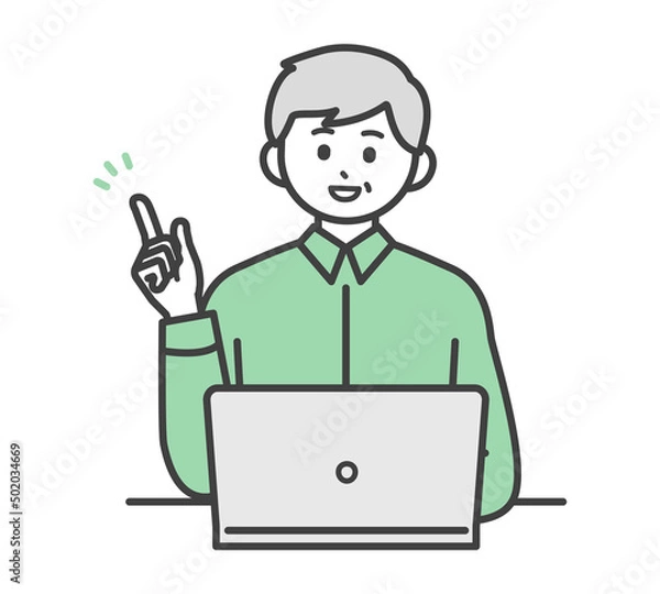 Fototapeta 高齢男性がパソコンを操作するイラスト素材