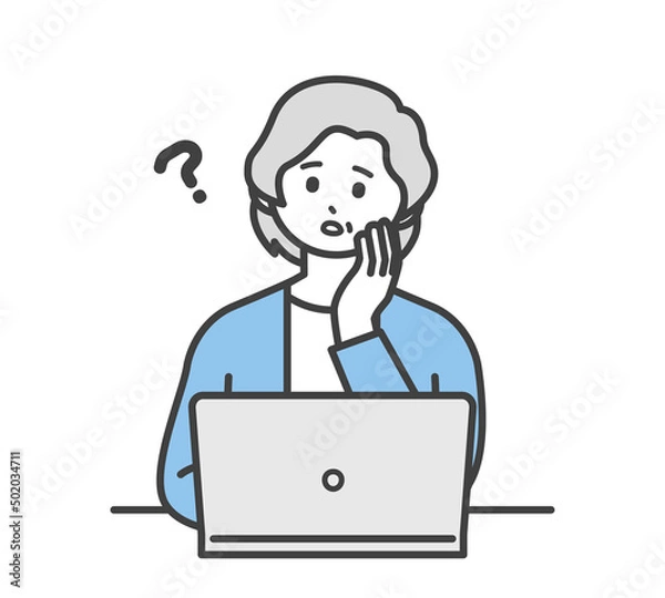 Fototapeta 高齢女性がパソコンを操作するイラスト素材