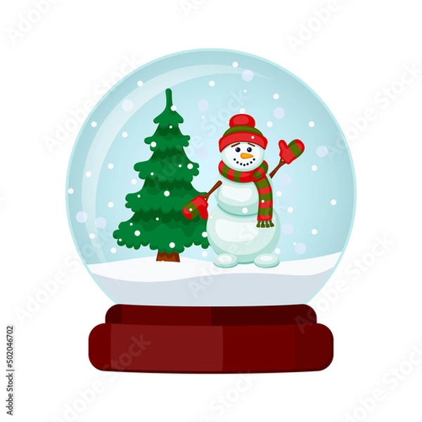 Fototapeta A glass ball with a snowman and a Christmas tree
