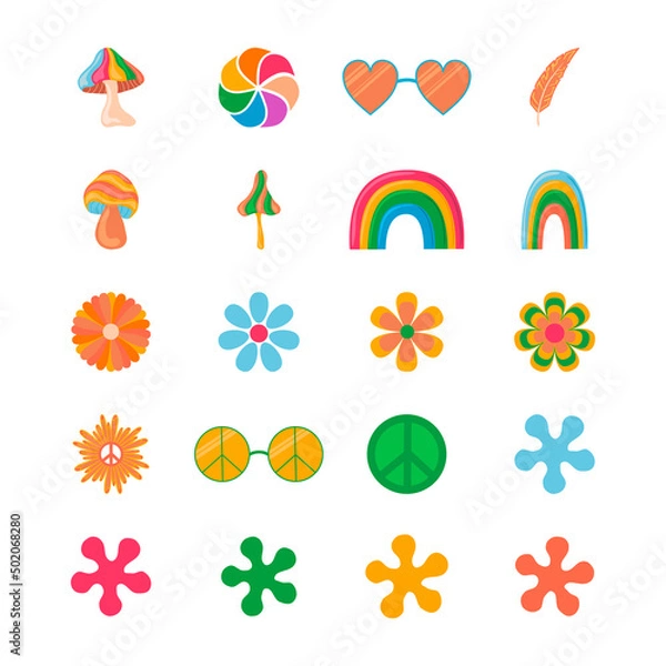 Fototapeta 1970 hippie boho style elements vector isolated collection