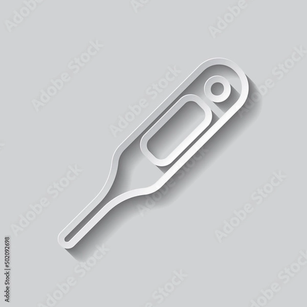 Fototapeta Thermometer simple icon. Flat design. Paper style with shadow. Gray background.ai
