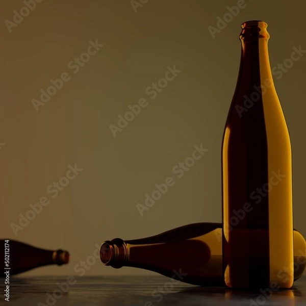 Obraz empty brown beer bottles at sunset