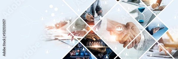 Obraz .Global business structure of networking. Analysis and data exchange customer connection, HR recruitment and global outsourcing, Customer service, Teamwork, Strategy, Technology and social network