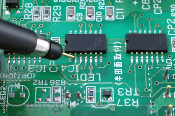 Obraz test probe on a printed circuit board checking faults