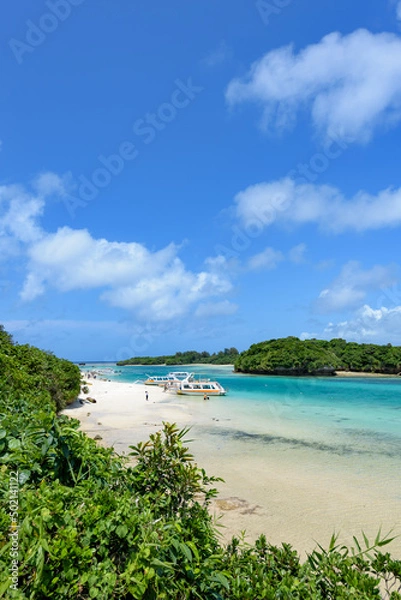 Obraz 青い海と船　川平湾　石垣島　沖縄