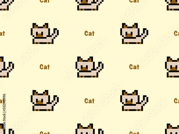 Fototapeta Cat cartoon character seamless pattern on yellow background.