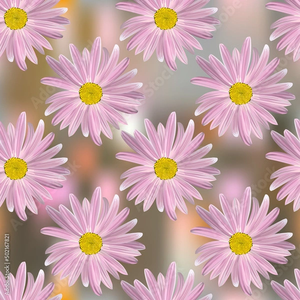 Fototapeta Chamomile flowers. Floral seamless texture of Daisy flower purple color on a colored abstract background, geometric pattern