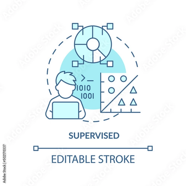 Fototapeta Supervised turquoise concept icon. Labeled dataset. Category of machine learning abstract idea thin line illustration. Isolated outline drawing. Editable stroke. Arial, Myriad Pro-Bold fonts used