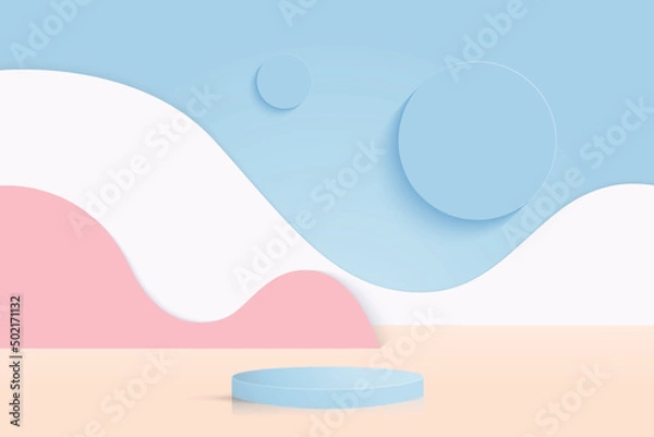 Fototapeta 3d Stage background product scene with geometric platform. Stage background vector 3d rendering with podium. stage to show cosmetic products. light blue platform