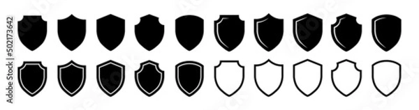 Obraz Shield icon set in vintage style. Protect shield security line icons. Badge quality symbol, sign, logo or emblem. Vector illustration