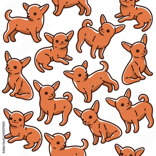 Fototapeta Cartoon happy chihuahua - simple trendy pattern with dog. Flat vector illustration for prints, clothing, packaging and postcards. 