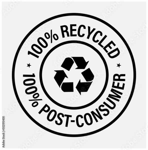 Fototapeta 100% recycled, 100% post consumer vector icon
