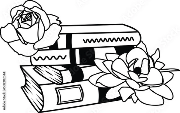 Obraz Floral Books Stacked Vector Illustration File