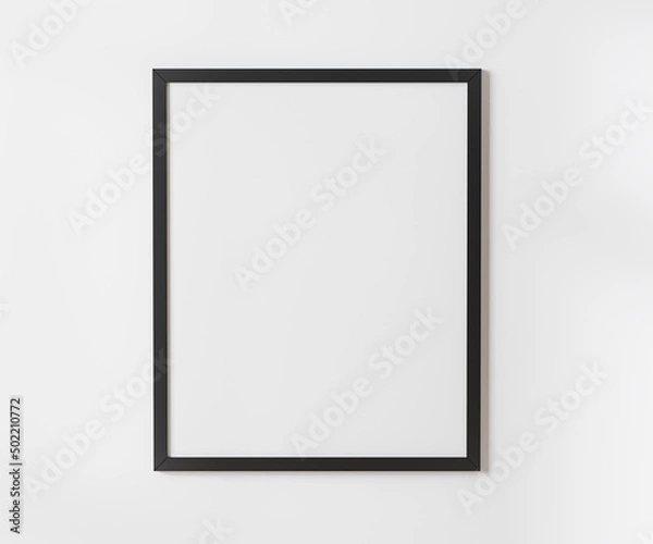 Fototapeta Black blank frame on white wall mockup, 4:5 ratio - 40x50 cm, 16 x 20 inches, poster frame mockup, 3d rendering
