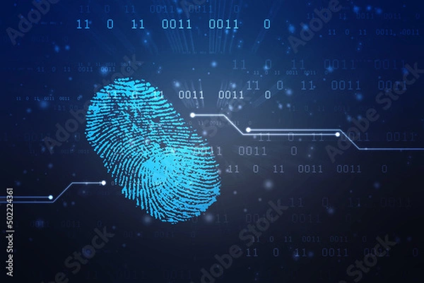 Obraz Abstract security system concept with fingerprint on technology background, Fingerprint Scanning Identification System. Biometric Authorization and Business Security Concept
